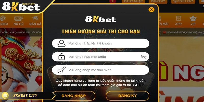 Bạn có thể đăng nhập 8KBET nhanh chóng, an toàn qua website